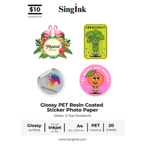 A4 Glossy PET Resin Coated Sticker (Water & Tear Resistant)